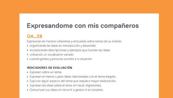 Ejemplo Evaluación Programas - OA28 - Expresandome con mis compañeros