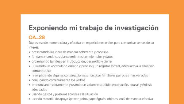 Ejemplo Evaluación Programas - OA28 - Exponiendo mi trabajo de investigación