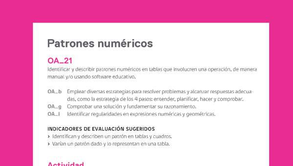 Evaluación Programas - MA04 OA21 - U2 - Patrones numéricos