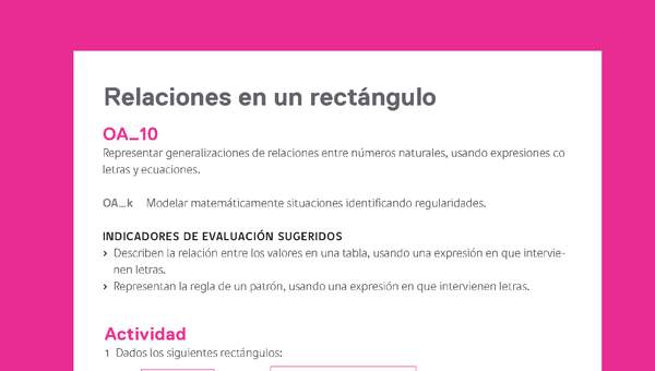 Evaluación Programas - MA06 OA10 - U2 - Relaciones en un rectángulo