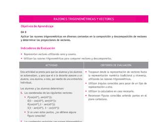 Evaluación Programas - MA2M OA09 - U3 - RAZONES TRIGONOMÉTRICAS Y VECTORES