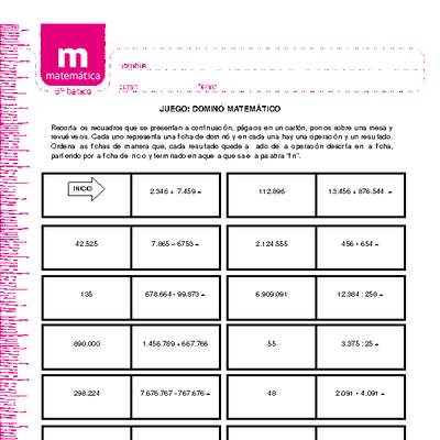 Juego: dominó matemático