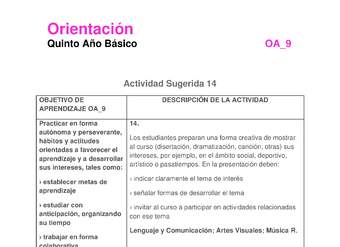 Actividad sugerida: Orientación 5° básico  OA09 Actividad 14