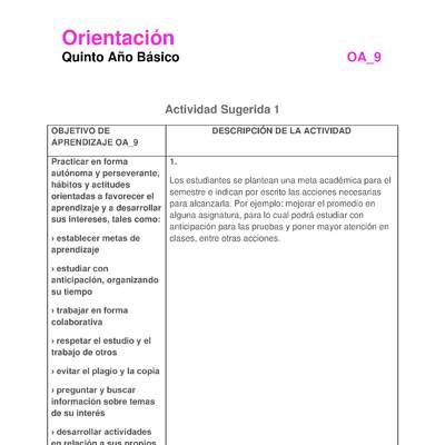 Actividad sugerida: Orientación 5° básico  OA09 Actividad 1