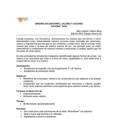 Mirando mis emociones Orientación 5º y 6º  y especialmente 7º a 4º Medio OA02