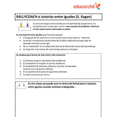 Estrategia de trabajo cooperativo estructurado: Rally coach (tutorías entre iguales) Orientación OA09