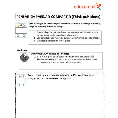 Estrategia de trabajo cooperativo estructurado: Pensar - Emparejar - Compartir Orientación OA09