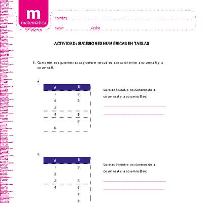 Sucesiones numéricas en tablas