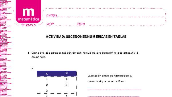 Sucesiones numéricas en tablas