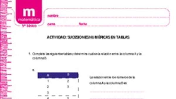 Sucesiones numéricas en tablas