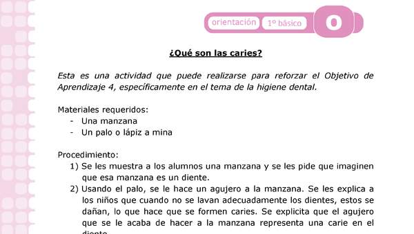 Actividad: Higiene bucal ¿Qué son las caries? Orientación 1º y 2º básico OA4