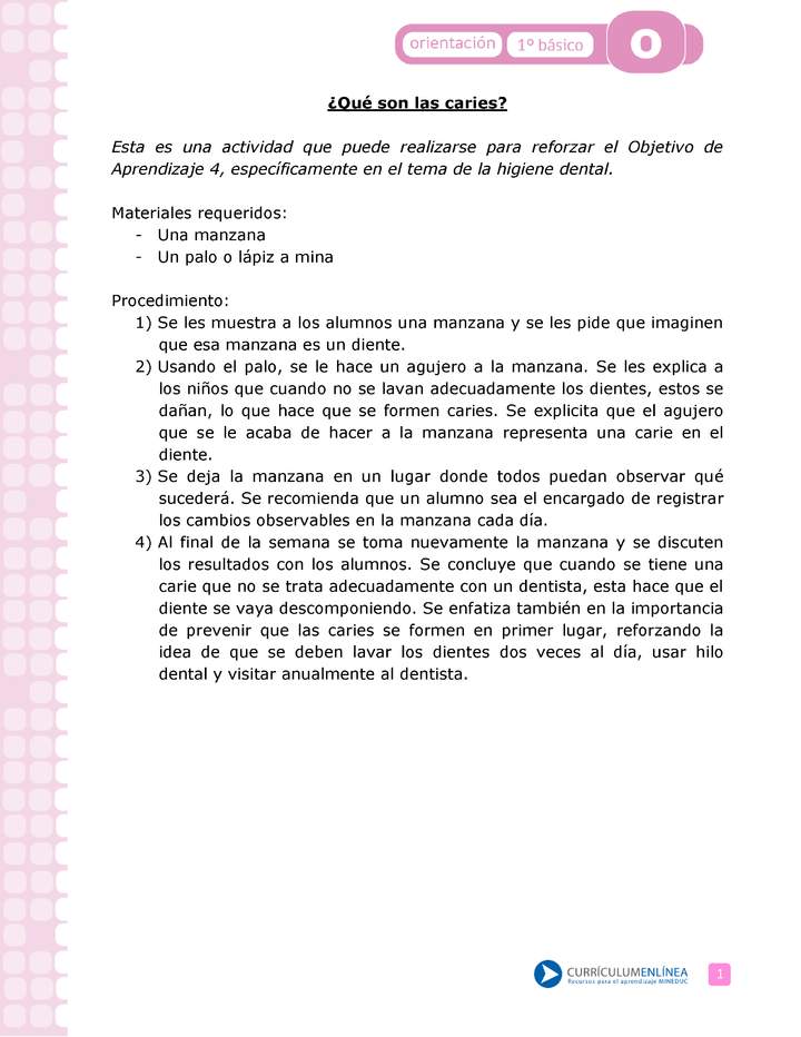 Actividad: Higiene bucal ¿Qué son las caries? Orientación 1º y 2º básico OA4