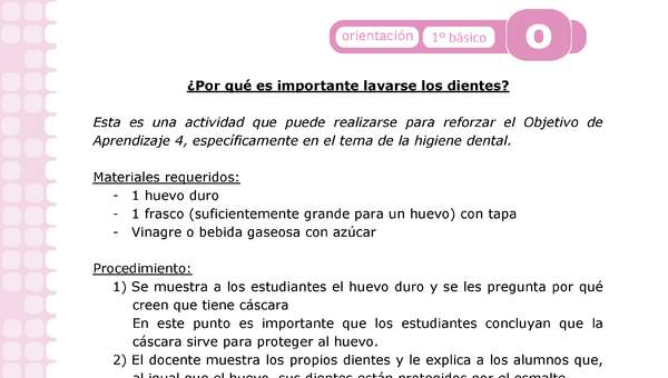 Actividad: Higiene bucal ¿Por qué es importante lavarse los dientes? Orientación 1º y 2º básico OA4