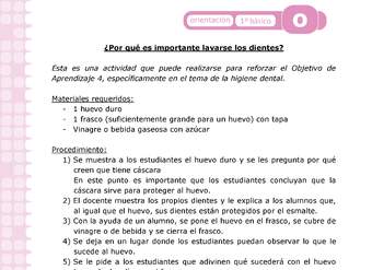 Actividad: Higiene bucal ¿Por qué es importante lavarse los dientes? Orientación 1º y 2º básico OA4