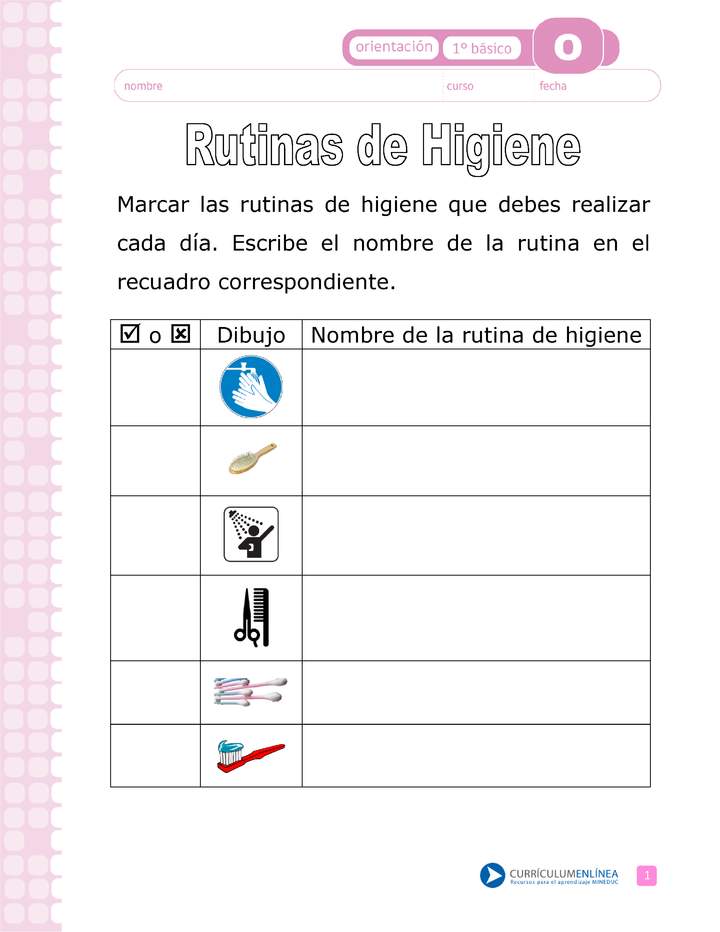 Actividad: Rutinas de higiene Orientación 1º y 2º básico OA4