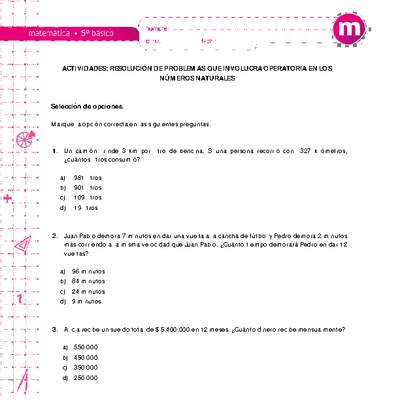 Resolución de problemas que involucra operatoria en los números naturales