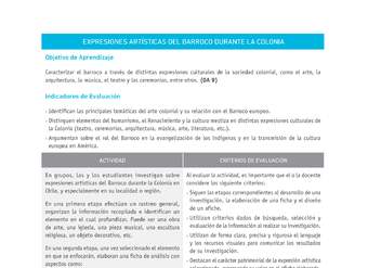 Evaluación Programas - HI08 OA09 - U2 - EXPRESIONES ARTÍSTICAS DEL BARROCO DURANTE LA COLONIA