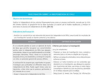 Evaluación Programas - HI08 OA16 - U3 - INVESTIGACIÓN SOBRE LA INDEPENDENCIA DE CHILE