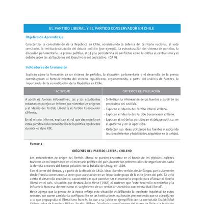 Evaluación Programas - HI1M OA09 - U1 - EL PARTIDO LIBERAL Y EL PARTIDO CONSERVADOR EN CHILE