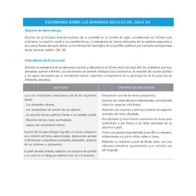 Evaluación Programas - HI1M OA18 - U2 - ESCRIBIENDO SOBRE LAS DEMANDAS SOCIALES DEL SIGLO XIX