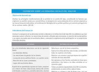 Evaluación Programas - HI1M OA18 - U2 - ESCRIBIENDO SOBRE LAS DEMANDAS SOCIALES DEL SIGLO XIX