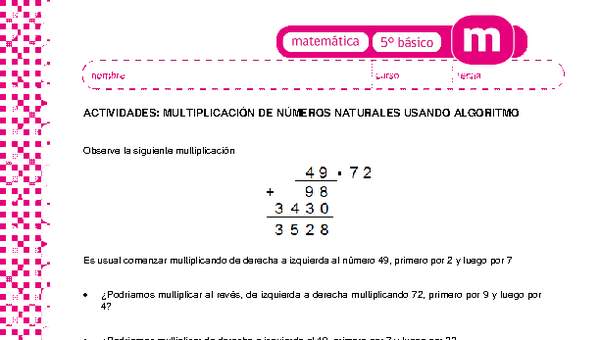 Multiplicación de números naturales usando algoritmo