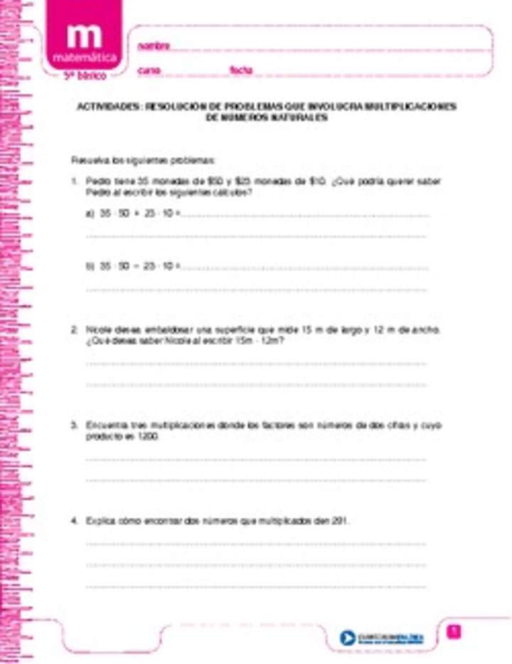 Resolución de problemas que involucra multiplicaciones de números naturales