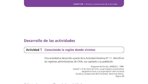 Actividad de Educación Ciudadana: Historia, Geografía y Ciencias Sociales 6º básico - Conociendo la región donde vivimos