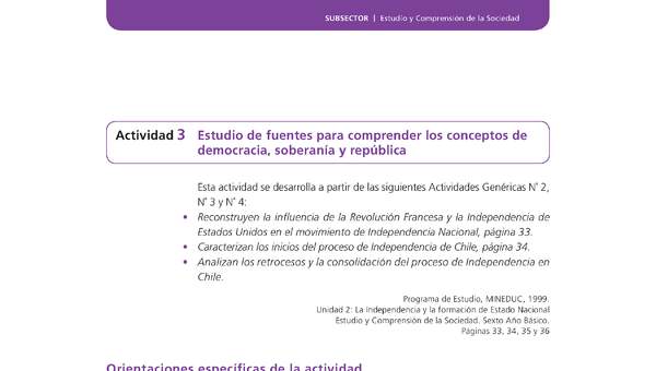 Actividad de Educación Ciudadana: Historia, Geografía y Ciencias Sociales 6º básico - Estudio de fuentes para comprender los conceptos de democracia, soberanía y república