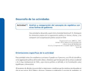 Actividad de Educación Ciudadana: Historia, Geografía y Ciencias Sociales 7º básico - Análisis y comparación del concepto de república con otras formas de gobierno