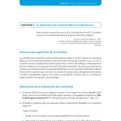 Actividad de Educación Ciudadana: Historia, Geografía y Ciencias Sociales 8º básico - La importancia de la prensa libre en la democracia