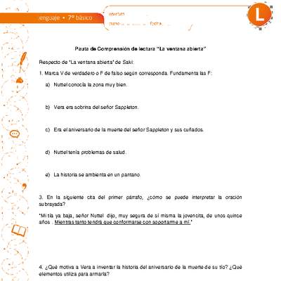 Comprensión de lectura "La ventana abierta"