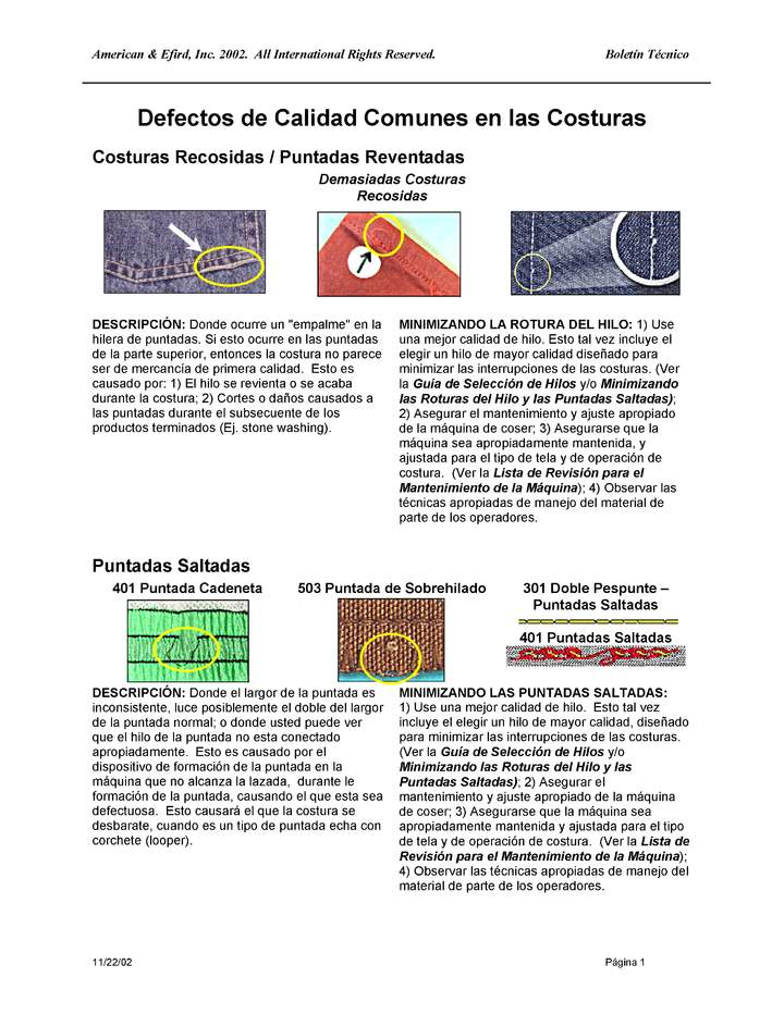 Defectos de calidad de costuras