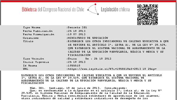 Decreto 381 (Establece Otros Indicadores de Calidad Educativa)