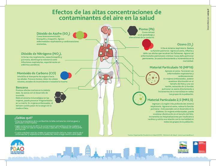 Infografía efectos en la salud contaminantes aire