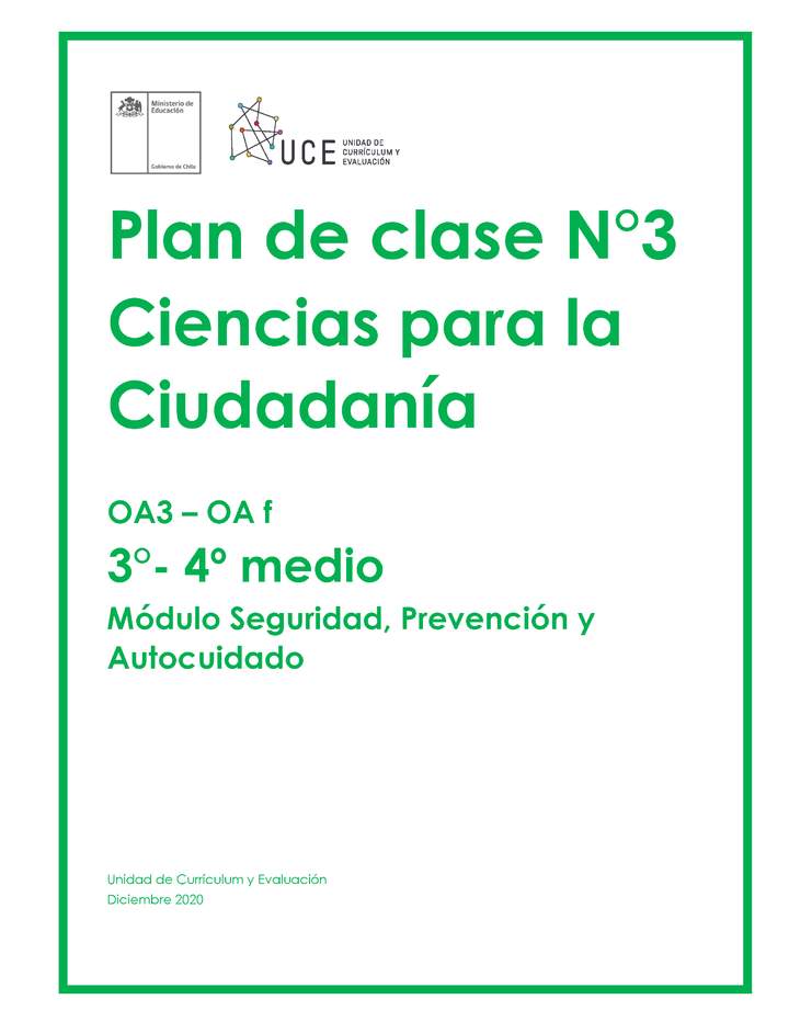 Plan de Clases Nº3 Ciencias para la Ciudadanía 3° y 4° Medio OA3