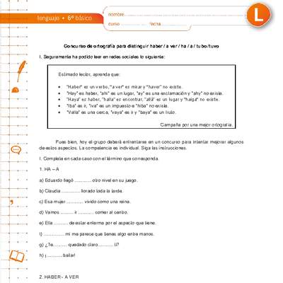 Concurso de ortografía para distinguir haber / a ver / ha / a / tubo /tuvo