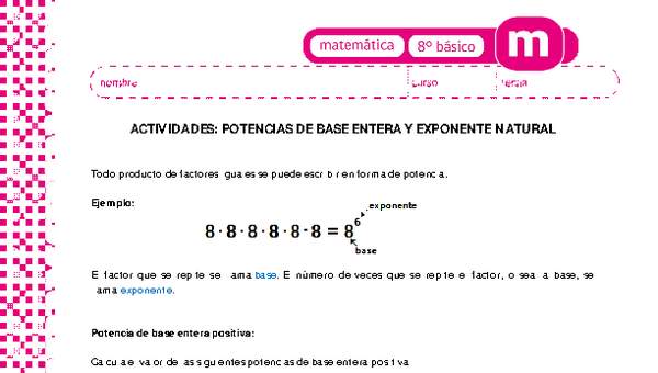 Potencias de base entera y exponente natural