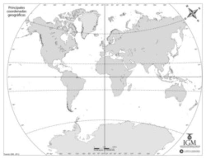 Mapa del mundo con las coordenadas geográficas mudo