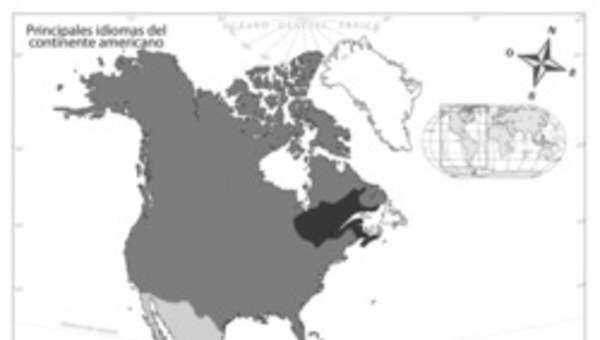 Mapa de América con los idiomas de cada región