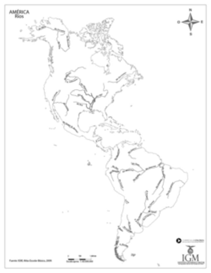 Mapa de América con los principales ríos