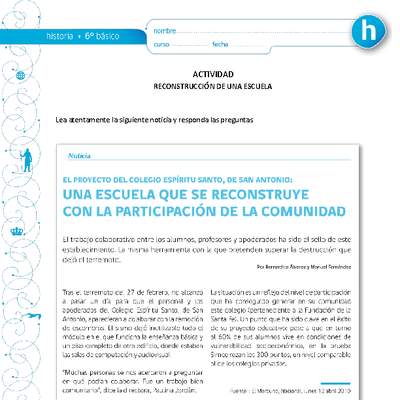 Actividad sobre la reconstrucción de una escuela