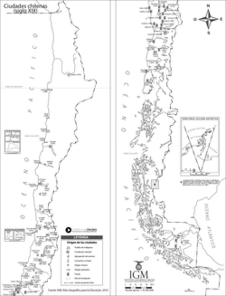 Mapa ciudades de Chile siglo XIX