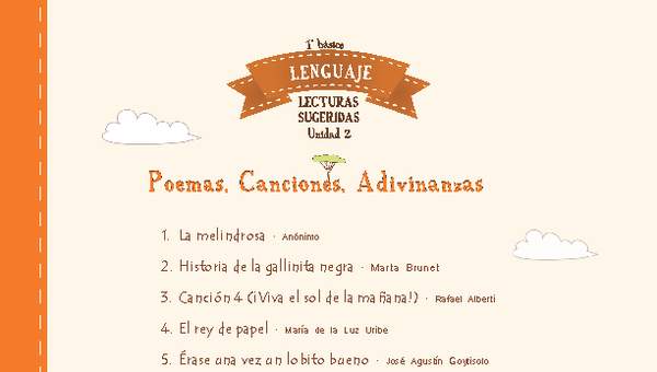 Lecturas sugeridas para la unidad 2: poemas, canciones y adivinanzas