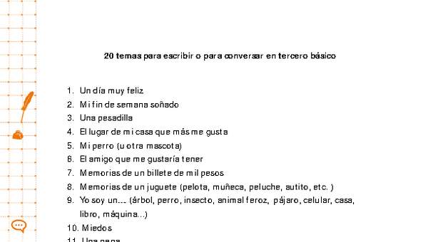 20 temas para escribir o conversar en tercero básico