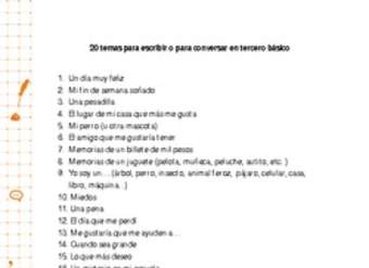 20 temas para escribir o conversar en tercero básico