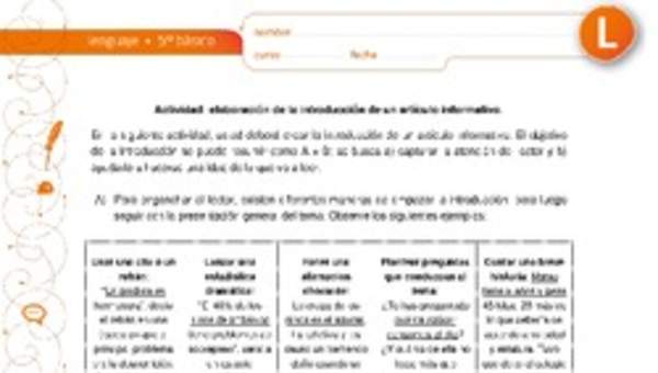 Elaboración de la introducción de un artículo informativo