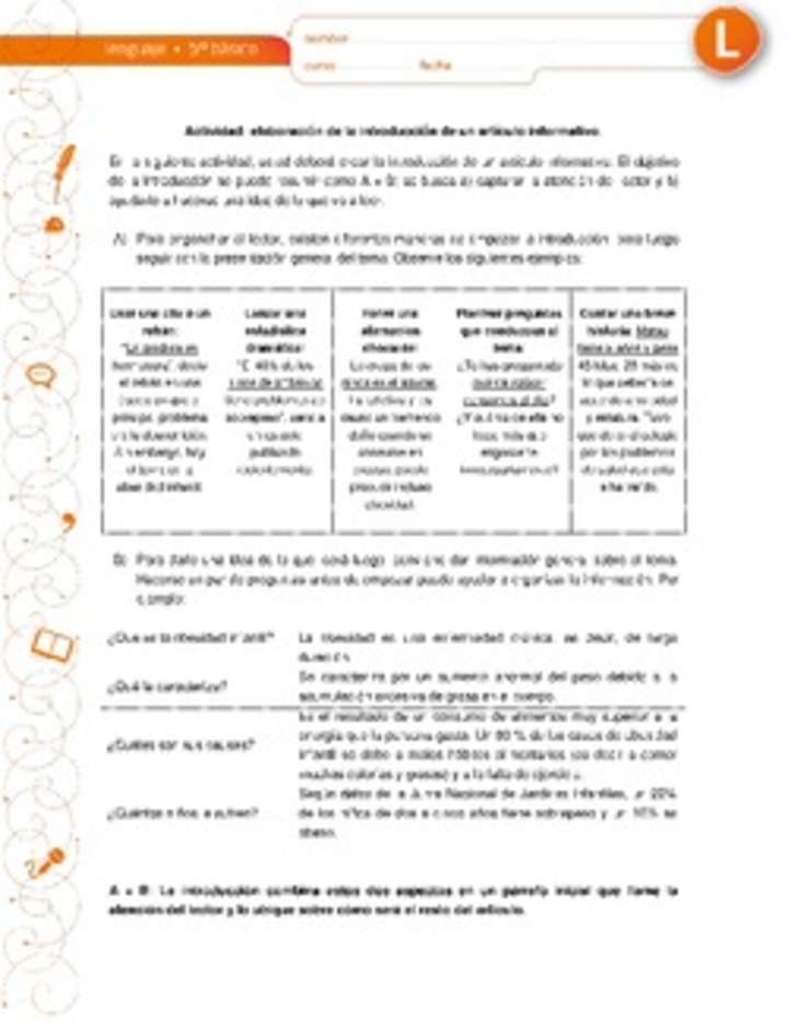 Elaboración de la introducción de un artículo informativo