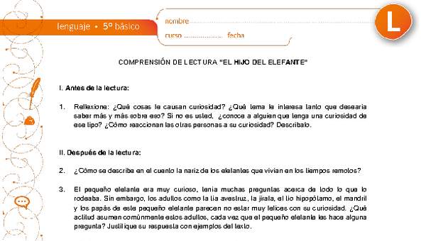 Comprensión de lectura "El hijo del elefante", de Rudyard Kipling