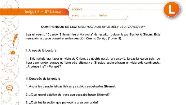 Comprensión de lectura: "Cuando Shlemel fue a Varsovia", de Isaac Bashevis Singer